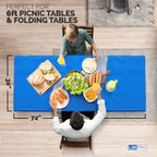 Linpro 5Pk Plastic Table Cloths Disposable For Parties 6Ft Picnic Table Covers With Elastic Fitted Camping Tablecloth Elastic Table Cover Rectangle Blue Tablecloth Waterproof Outdoor & Folding Tables