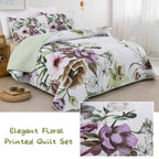 Drucon Floral Quilt Set Queen 3 Pieces Boho Green Quilt Coverlet Set Soft Microfiber Lightweight Green Quilted Bedspread For All