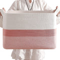 CLHMILY&Z Stylish Square Cotton Rope Storage Basket (Pink & White, 85L)