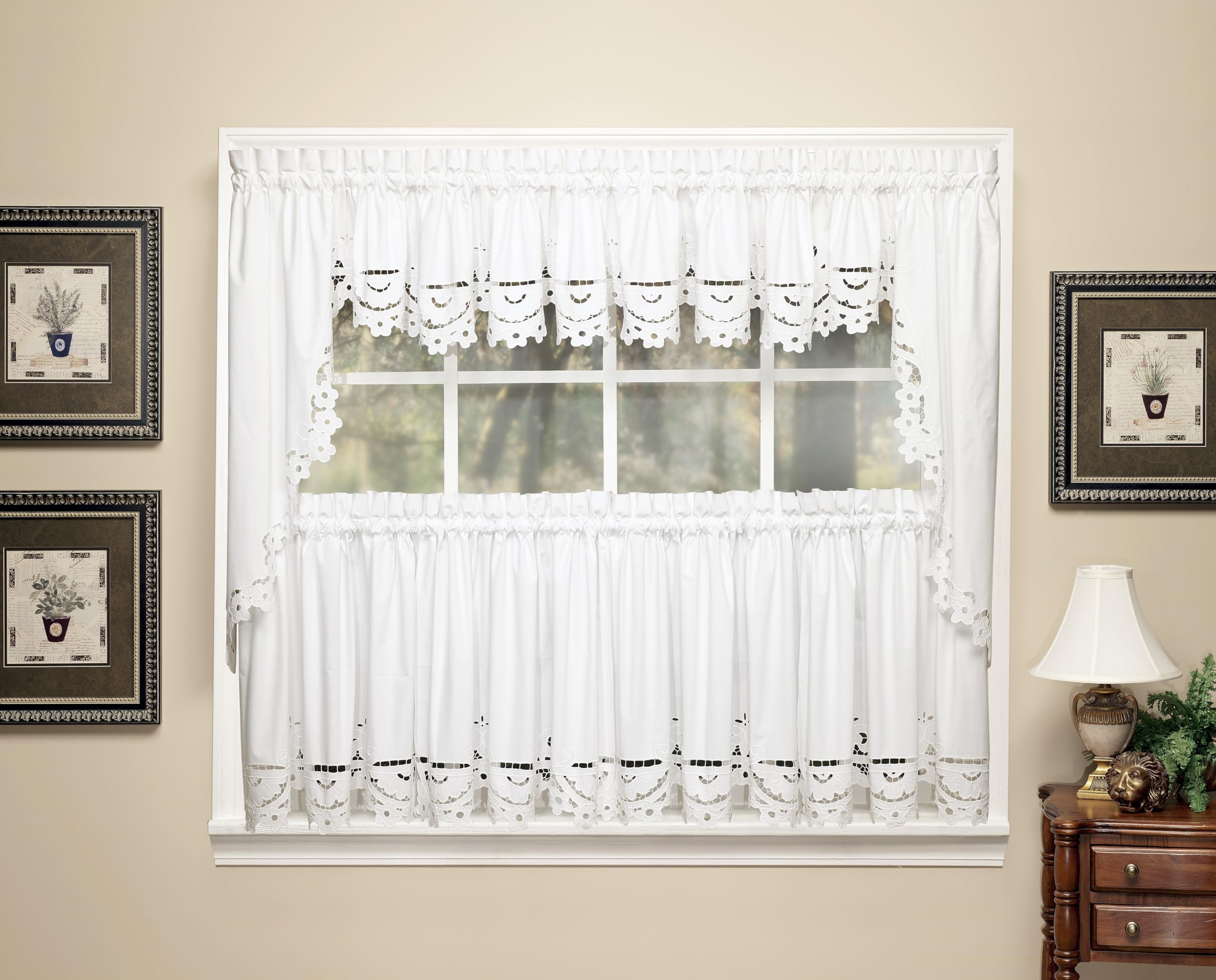 Today'S Curtain Imperial Classic Drawn Cutwork Window Tier, 36-Inch, White