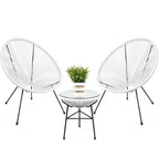 Best Choice Products 3-Piece Outdoor Acapulco All-Weather Patio Conversation Bistro Set W/Plastic Rope, Glass Top Table And 2 Chairs - White