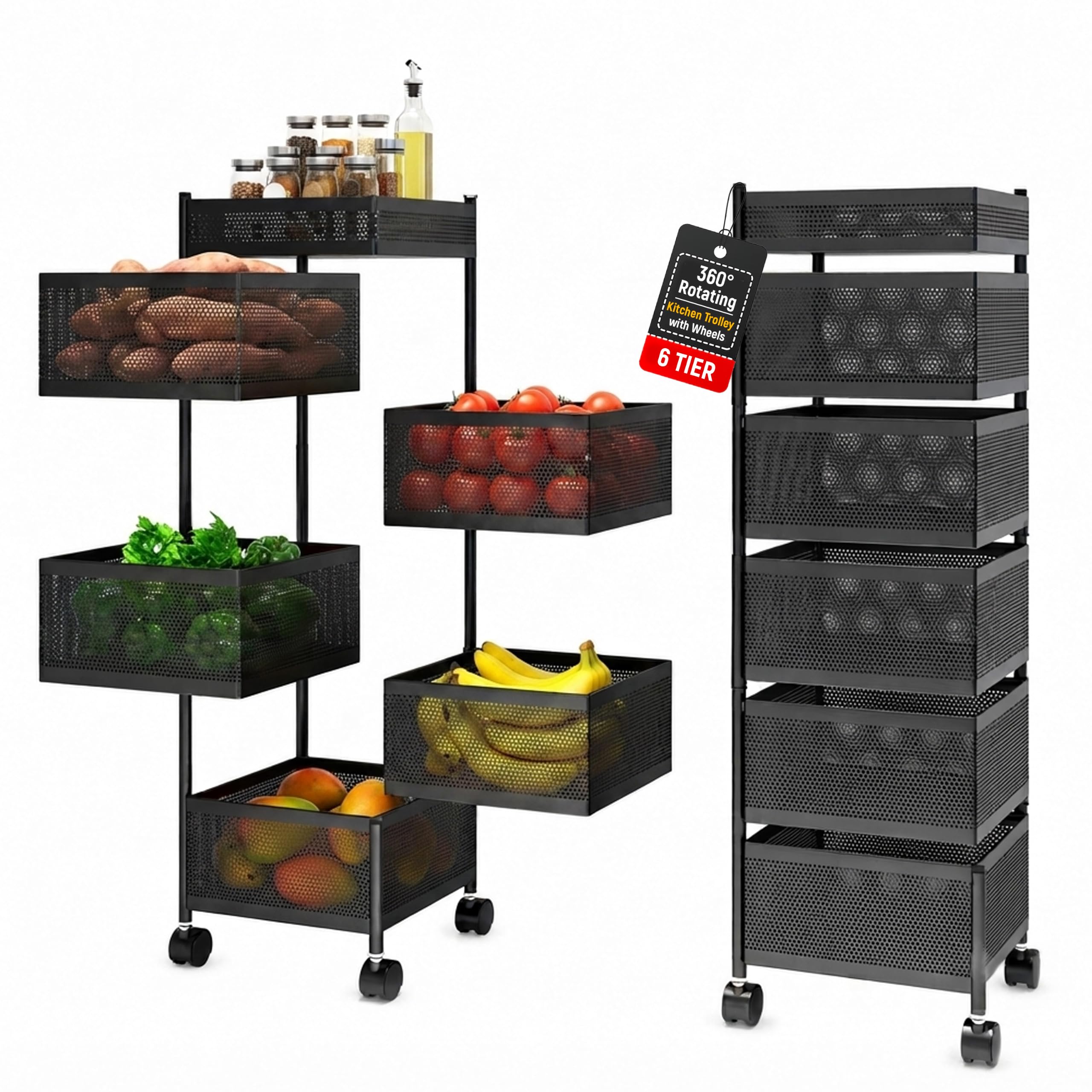 Jd Fresh 6Tier Metal Rotating Kitchen Trolley With 360Degree Rotating Wheels/Spice Rack/Vegetable & Fruit Storage/Organizer Ho