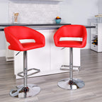 Flash Furniture Erik Comfortable & Stylish Contemporary Barstool with Rounded Mid-Back and Foot Rest, Adjustable Height - Red Vinyl with Chrome Base