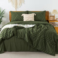 Litanika Comforters Queen Size Set With Sheets Dark Olive Green - 7 Pieces Bed In A Bag Queen Chevron Tufted Complete Beddding S