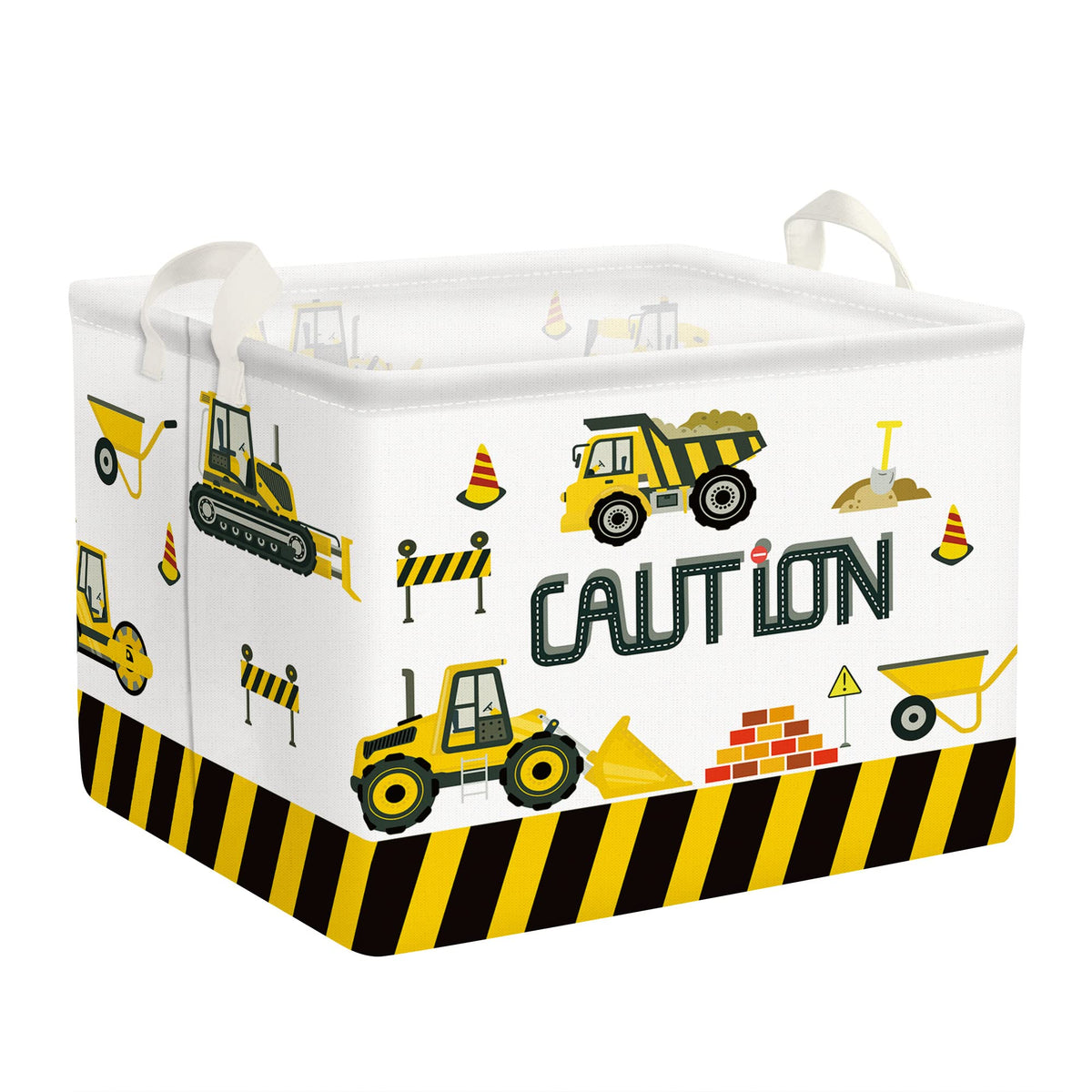 Clastyle Cartoon Construction Cars Shelf Basket for Kids Room Cranes Excavator Bulldozer White Rectangle Clothes Toys Cube Stora