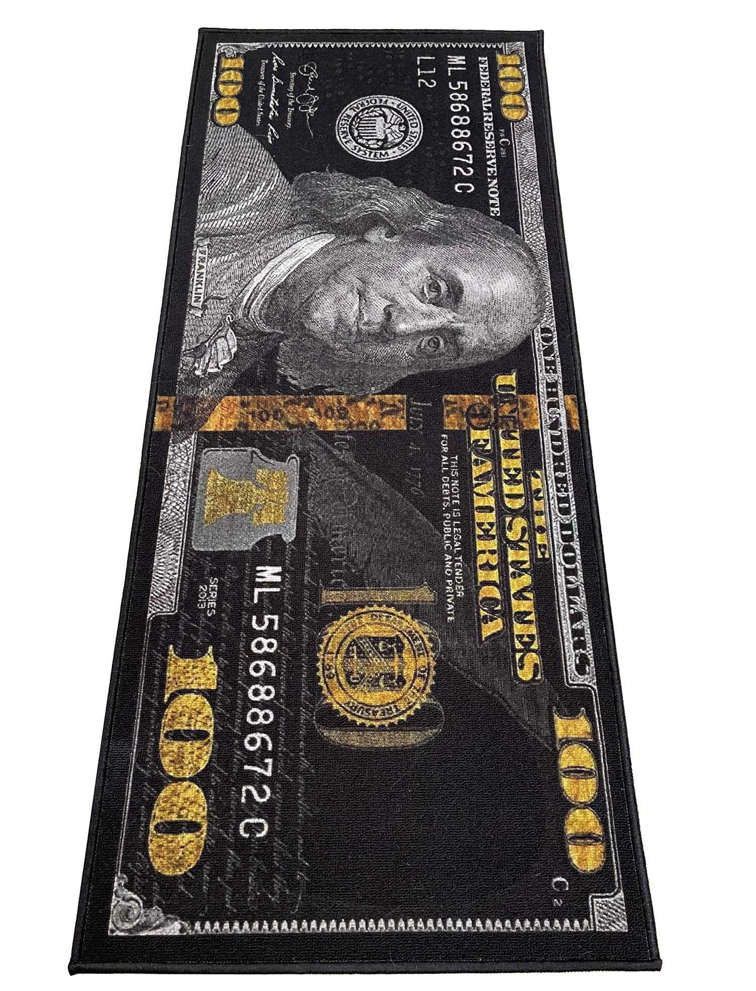 HUAHOO Black Money Rugs 100 Dollar Bill Area Rug Door Mat Runner for Living Room Bedroom Indoor Outdoor Rug (18 x 43)