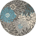 Nourison Passion Charcoal/Blue 5'3' X Round Area Rug, Floral, Farmhouse, Easy Cleaning, Non Shedding, Bed Room, Living Room, Di