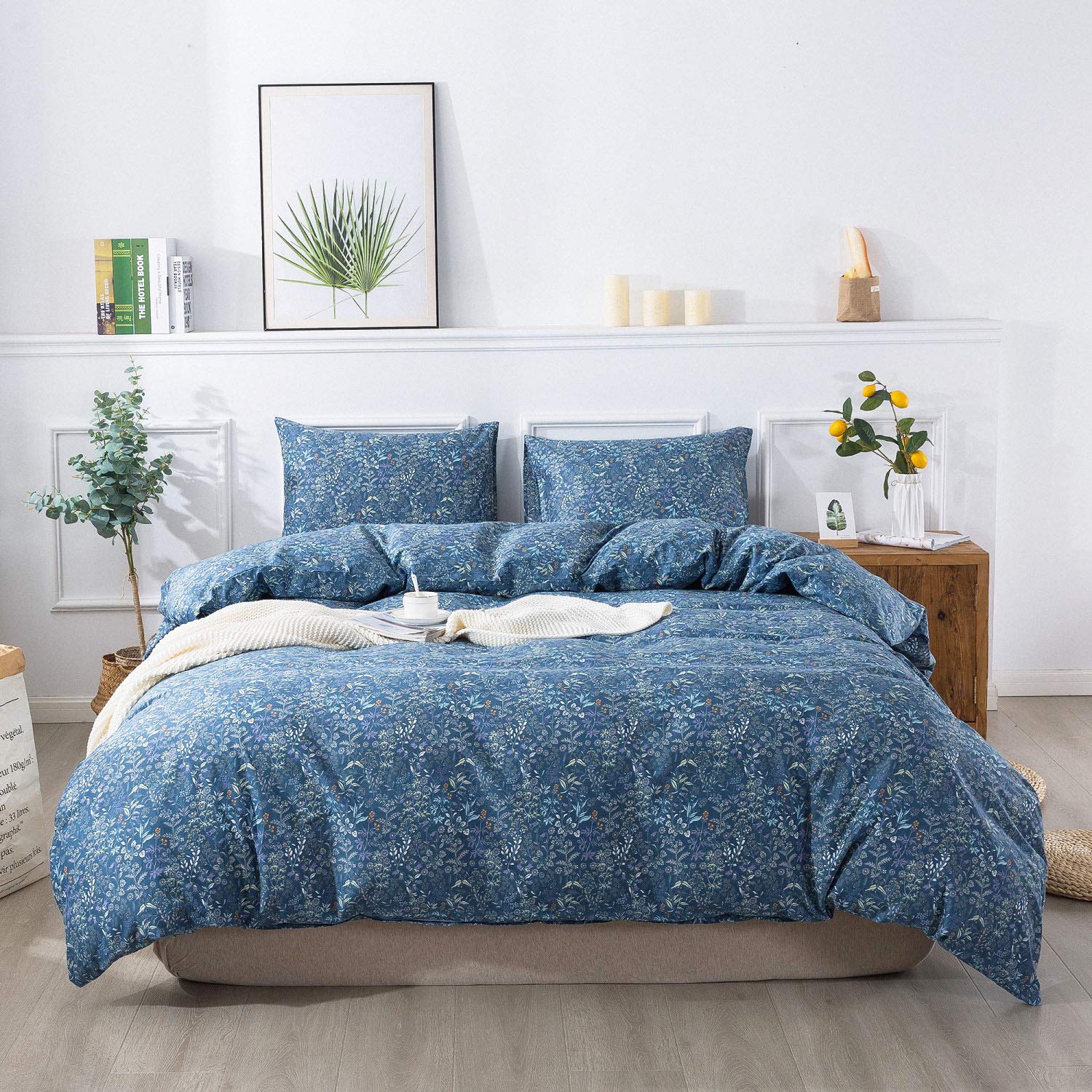 Honeilife Duvet Cover Sets Twin - 100% Cotton Floral Comforter Cover, 2-Pcs Breathable Bedding Set With Zipper Closure & Corner