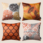 Phantoscope Set of 4 New Living Series Halloween Leaf Geometric Throw Decorative Fall Velvet Pillow Cover Cushion Cover, Orange 