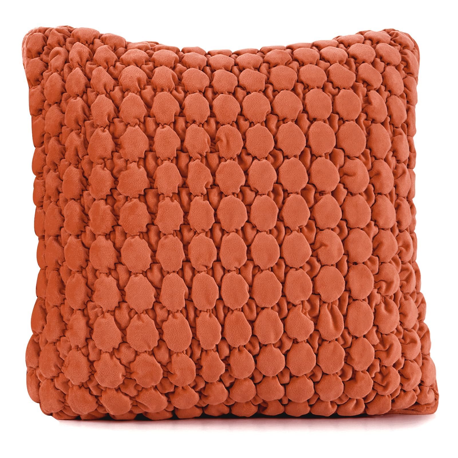 Cocoploceus 1 Piece Boho Throw Pillow Cover 18X18 Decorative Rust Pillow Cover Velvet Square Cushion Covers Bubble Texture Pillo