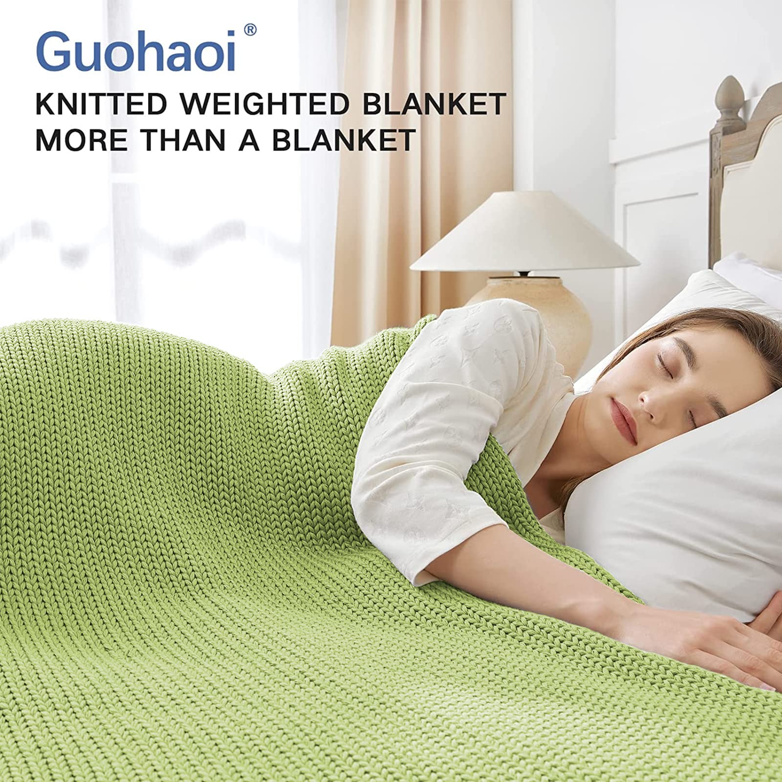Guohaoi Knitted Weighted Blanket(Light Green 50''X60'' 7Lbs),Home D  Cor Cooling Throw Blanket For Hot Sleepers,Hand Made Chunky