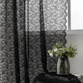 FINECITY Black Lace Curtains for Living Room, Black Rose Sheer Lace Curtains for Halloween, Gothic Lace Curtains Black, Privacy 