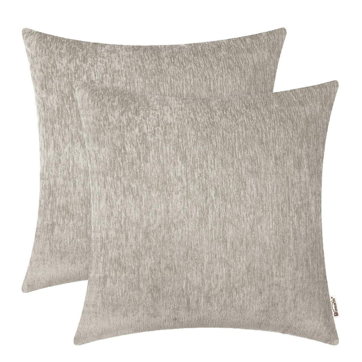 Brawarm Chenille Throw Pillow Covers 22X22 Inches - Taupe Chenille Pillow Covers Pack Of 2, Solid Dyed Soft Chenille Pillow Case