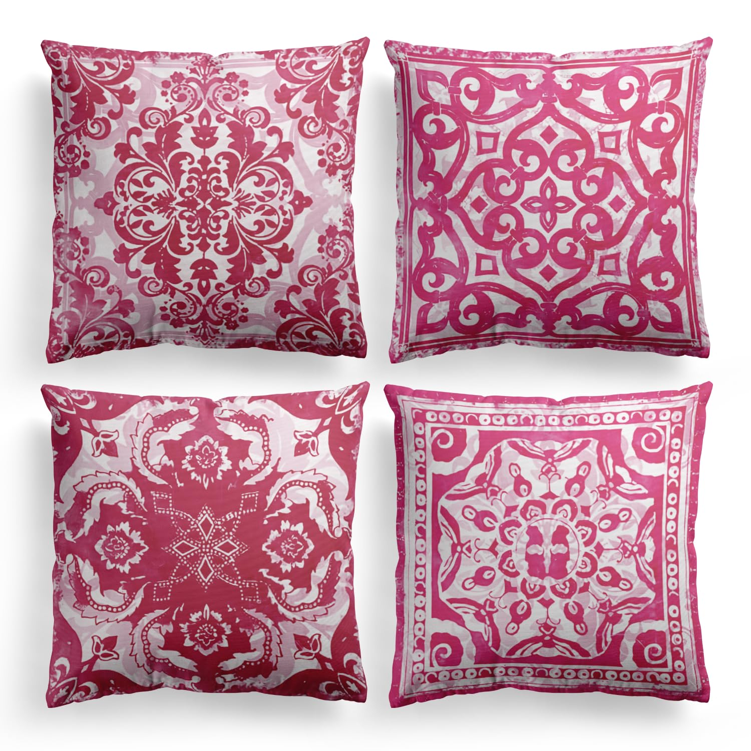M-Qizi Red Throw Pillow Covers - Flannel Red Pillow Covers 18x18 Set of 4, Decorative Red Pillow Covers, Chinoiserie Pillow Cove