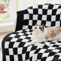 Bedsure Super Soft Knit Twin Blanket - Warm Cozy Reversible Checkered Black And White Blanket, Fluffy Fuzzy Plush Lightweight Pr