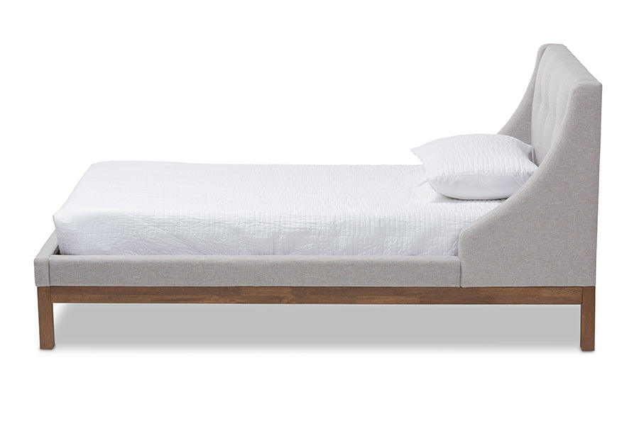 Baxton Studio Louvain Modern and Contemporary Greyish Beige Fabric Upholstered WalnutFinished Twin Sized Platform Bed