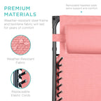 Best Choice Products Folding Zero Gravity Outdoor Recliner Patio Lounge Chair W/Adjustable Canopy Shade, Headrest, Side Accessory Tray, Textilene Mesh - Pink