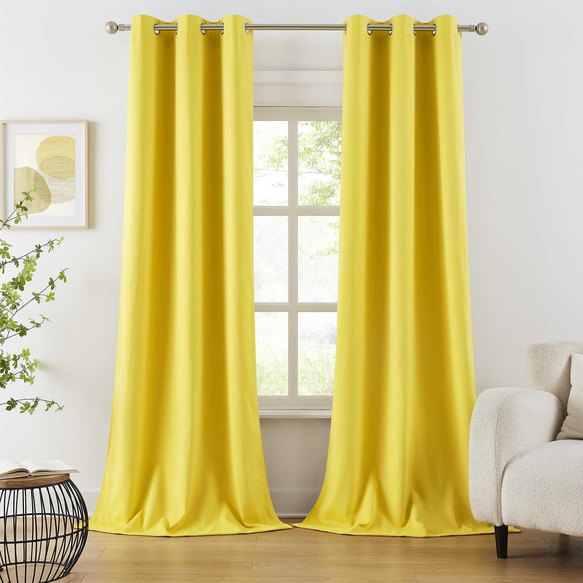 Dualife Yellow Blackout Curtains For Bedroom Grommet Thermal Insulated Room Darkening Curtains For Living Room (42 W X 96 L, Ill