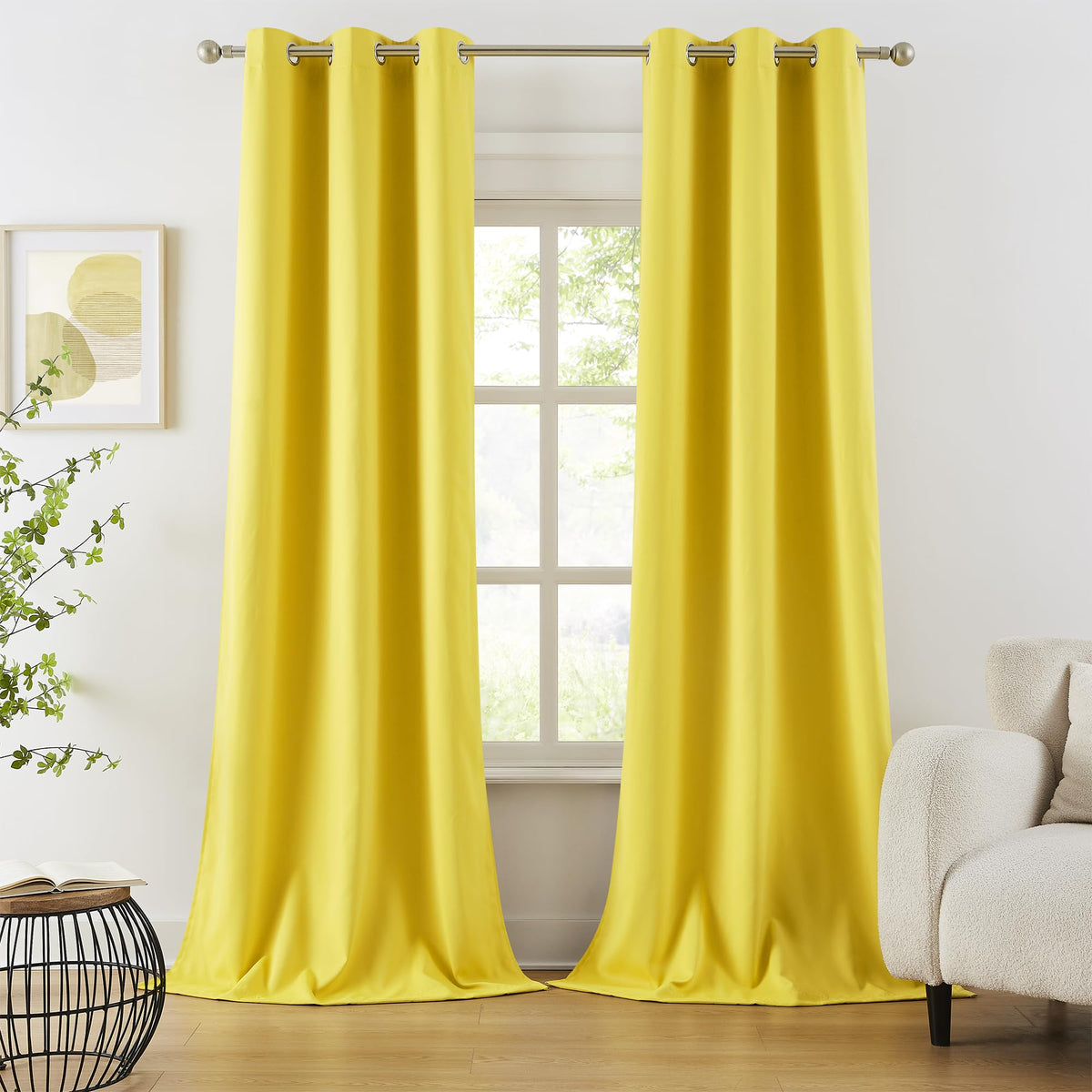Dualife Yellow Blackout Curtains For Bedroom Grommet Thermal Insulated Room Darkening Curtains For Living Room (42 W X 96 L, Ill