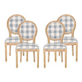 Christopher Knight Home Phinnaeus Dining Chair Set, Set of 4, Wood, Dark Blue Plaid + Light Beige + Natural