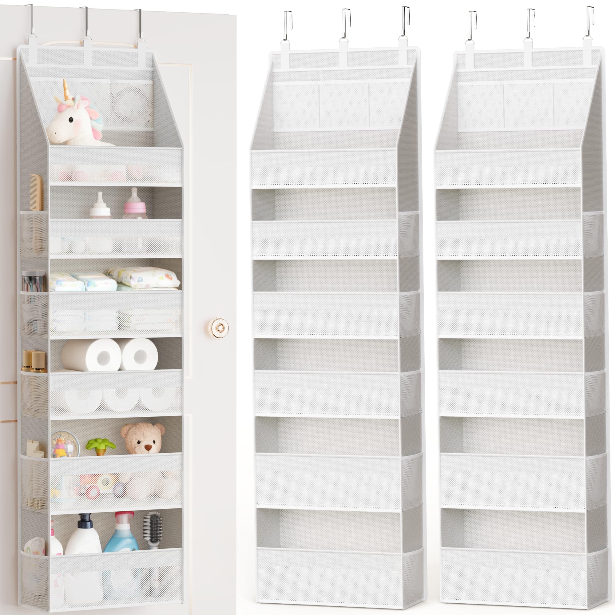 Criusia 2 Pack Over the Door Organizer, Heavy-Duty 6-Shelf Hanging Storage with 13 Mesh Pockets, 55lbs Capacity Behind the Door 