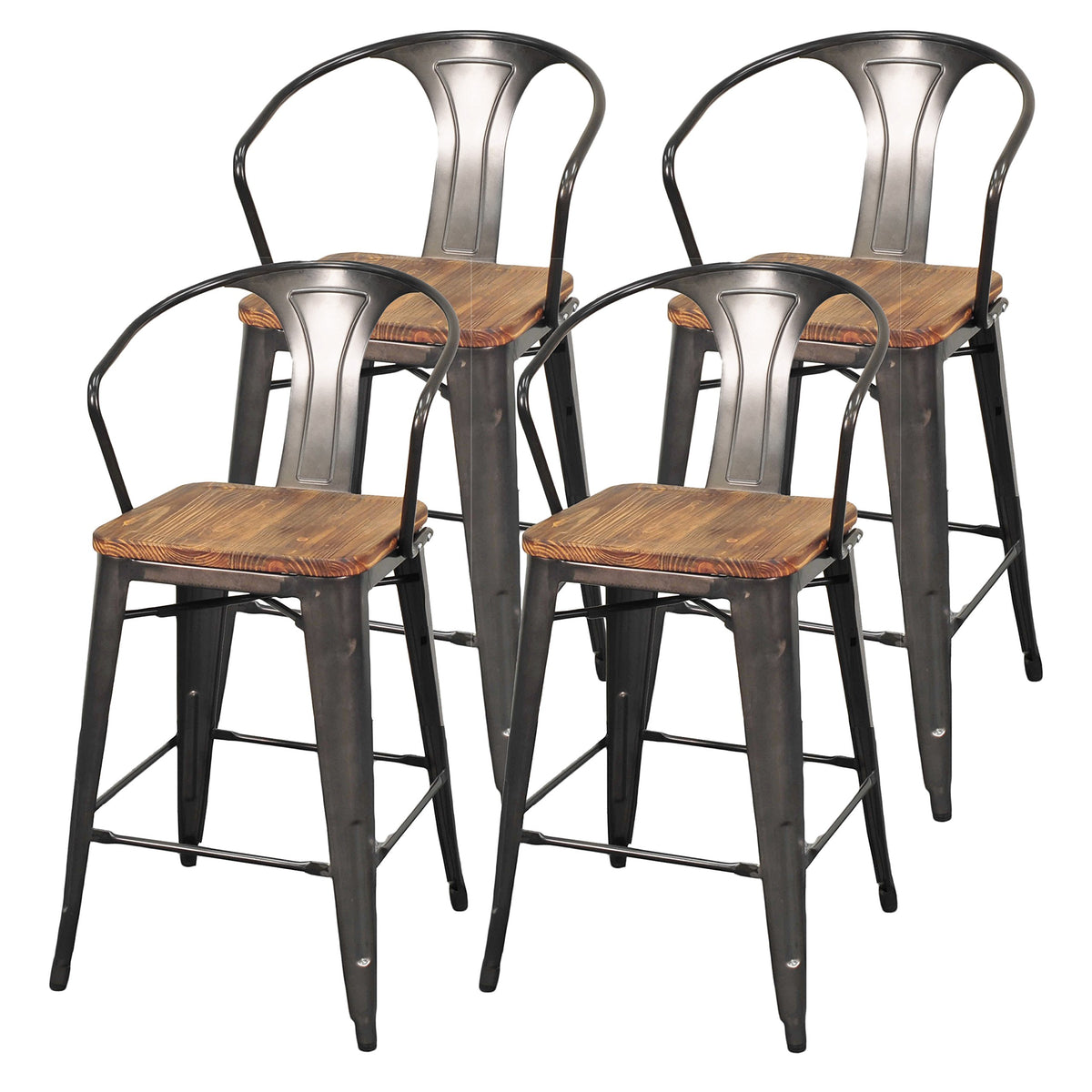 New Pacific Direct Metropolis Metal Counter, Set Of 4 Bar & Counter Stools, Gunmetal Grey