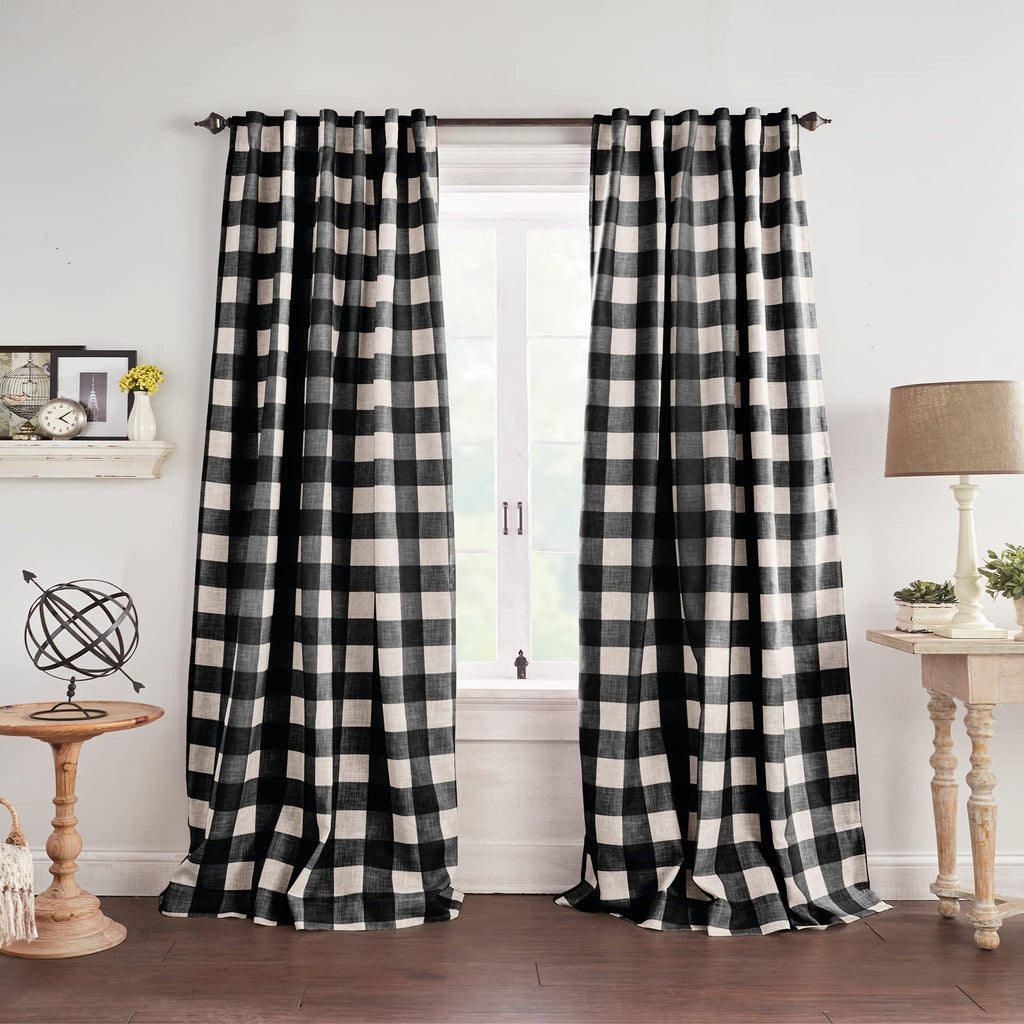 Elrene Home Fashions Farmhouse Living Grainger Buffalo-Check Blackout Window Curtain, Living Room And Bedroom Drape With Rod Poc