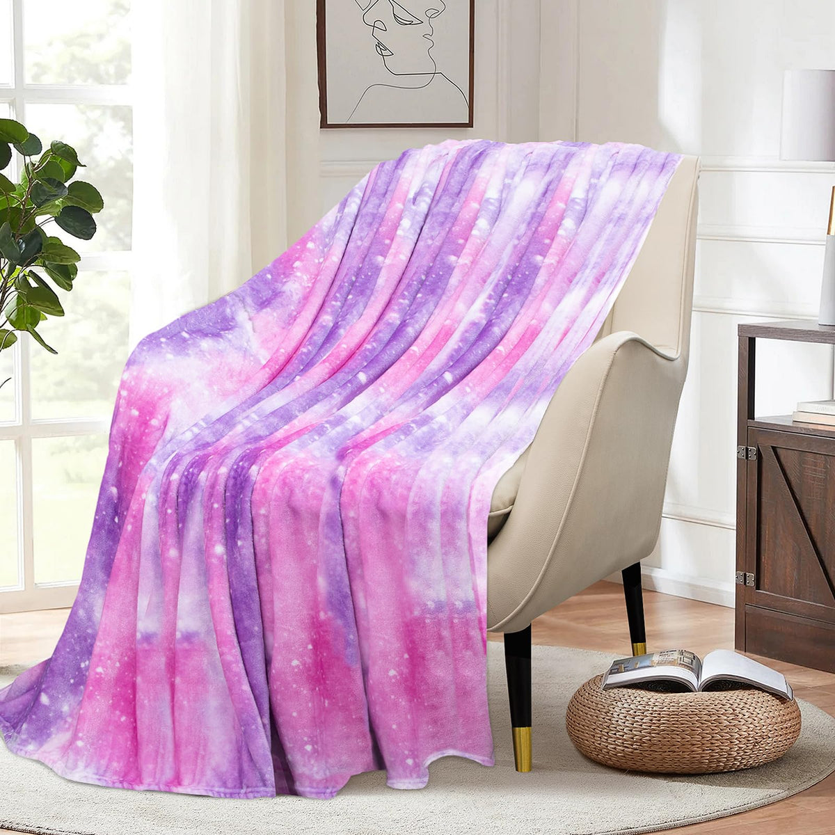 Macevia Tie Dye Galaxy Throw Blanket For Couch, Dreamy Purple Starry Sky Blankets And Throws, Cozy Soft Fleece Flannel Plush Bla