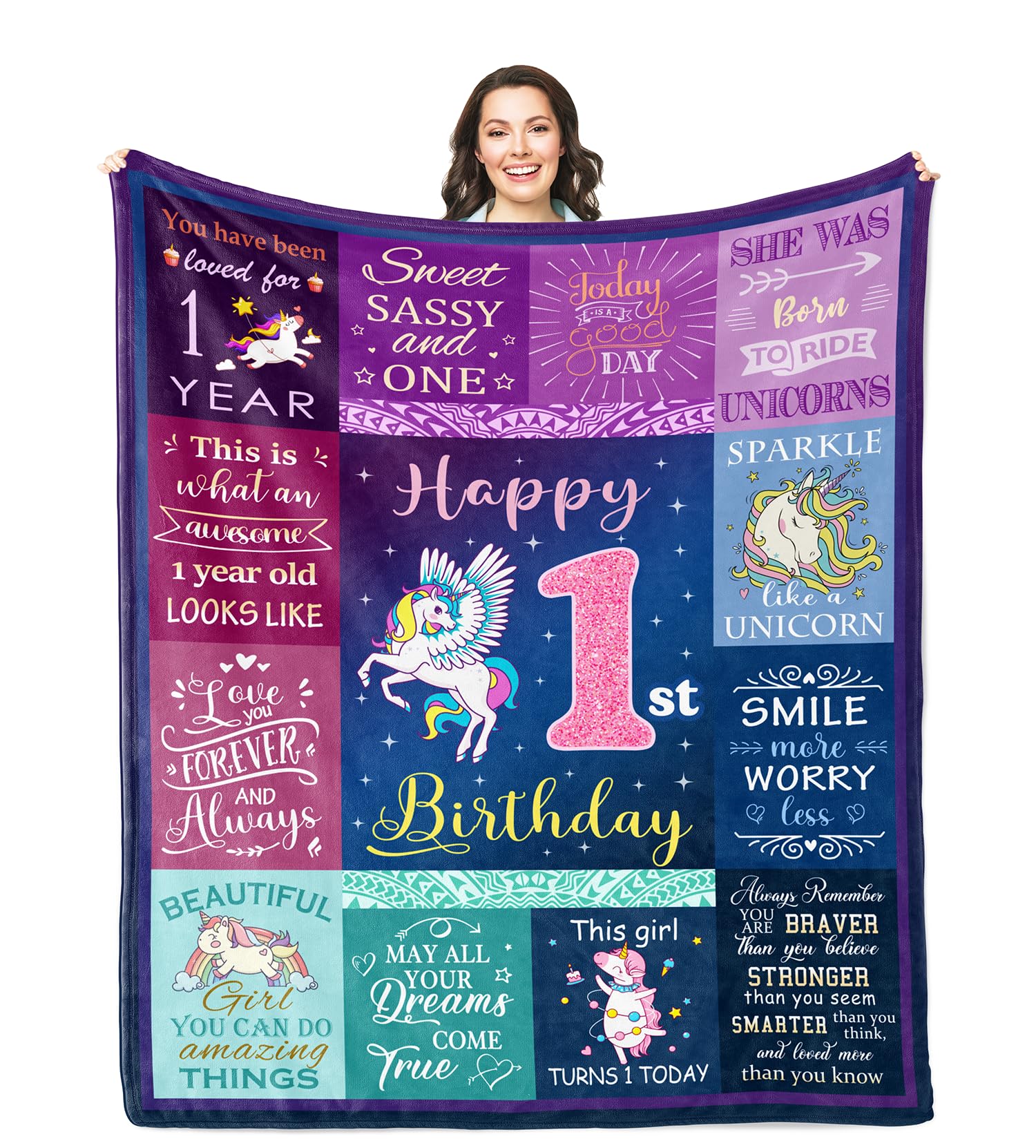 Solzien 1 Year Old Girl Birthday Gift Blanket 50''x40'', Gifts for 1/one Year Old Girl, one Year Old Girl Birthday Gifts, 1st Bi