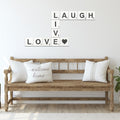 TenXVI Designs Large Rustic Crossword Tiles for Wall Decor - Live, Laugh, Love - Big Decorative Square Wooden Letters for Wall A