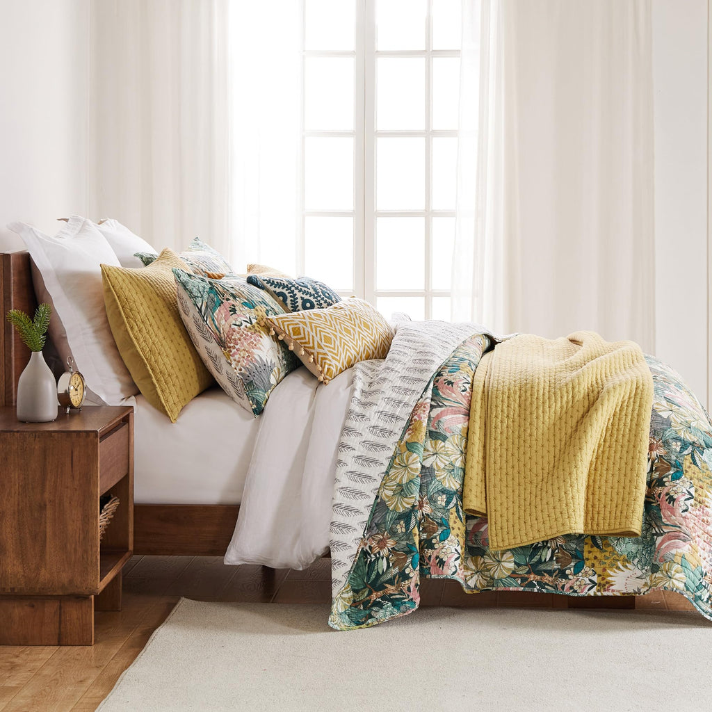Levtex Home - Cross Stitch Ochre Quilt Set - 100% Cotton - King/Cal King Quilt (106X92In.) + 2 King Shams (36X20In.) - Reversibl