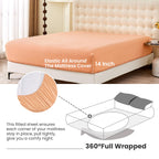 Simple&Opulence Belgian Linen Sheet Set Solid Color - 3 Pieces (1 Flat Sheet & 1 Fitted Sheet & 1 Pillowcase) Natural Flax Cotton Blend Soft Bedding Breathable Farmhouse - Peach, Twin Size