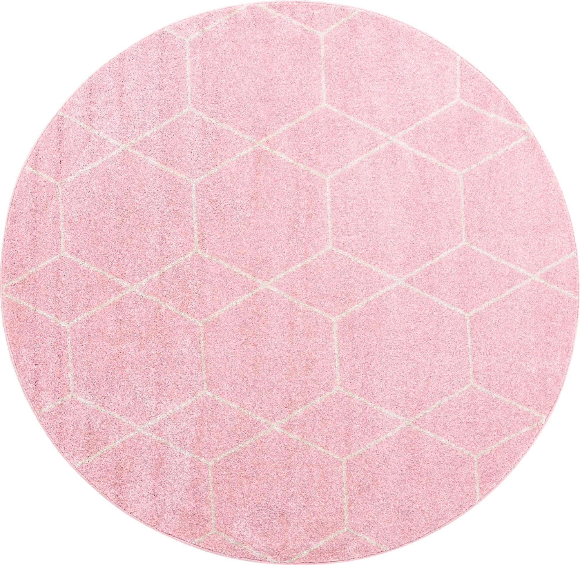 Unique Loom Trellis Frieze Collection Area Rug - Geometric (7 Round, Light Pink/ Ivory)