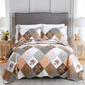 Dinjoy Floral Plaid Patchwork Quilt Set Full Size, Reversible Brown Bedding Set Soft Microfiber Lightweight Bedspread Coverlet 3