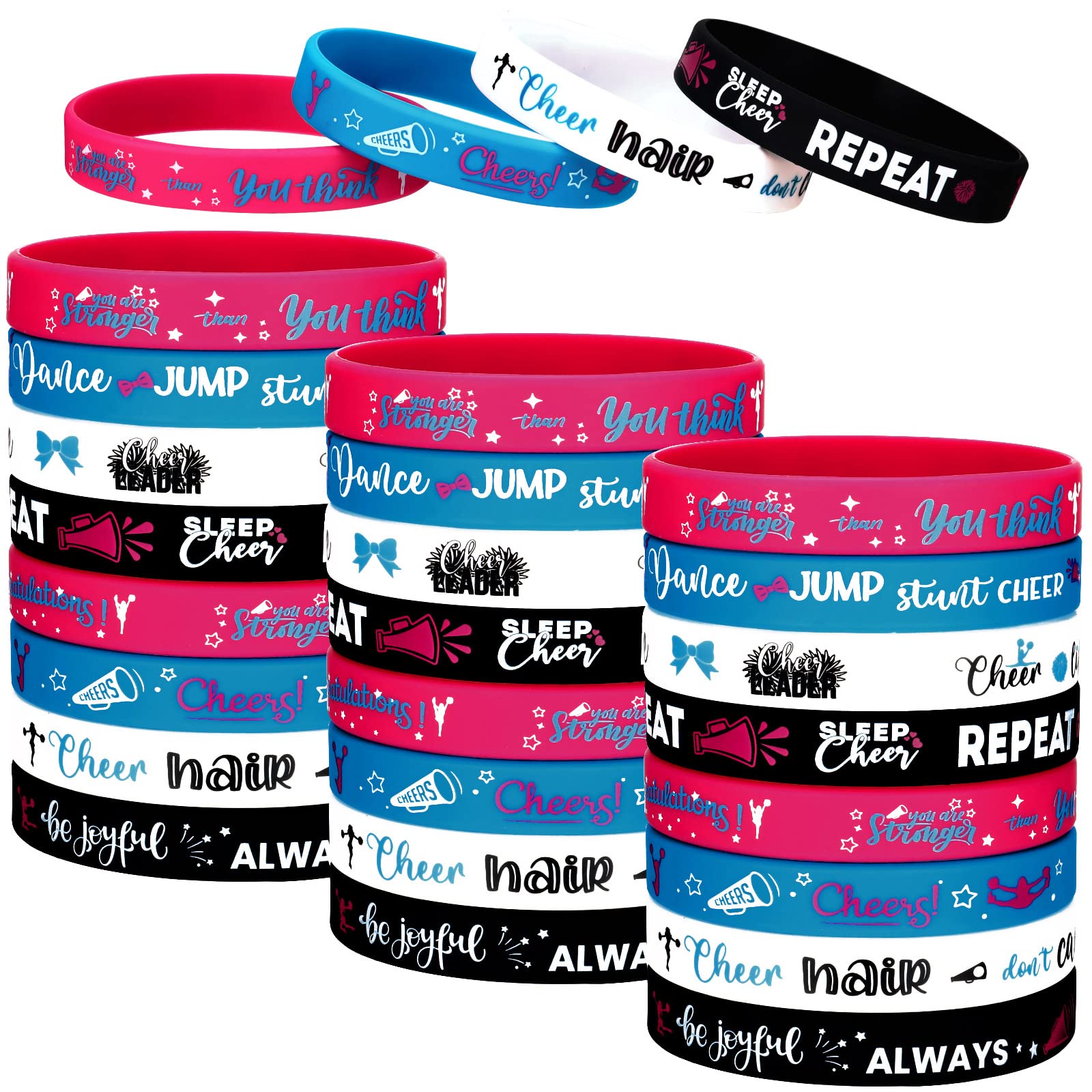 Sumind 48 Pcs Cheer Bracelets Bulk Cheerleader Gifts Cheerleading Inspirational Silicone Wristband for Women Cheer Goodie Bag St