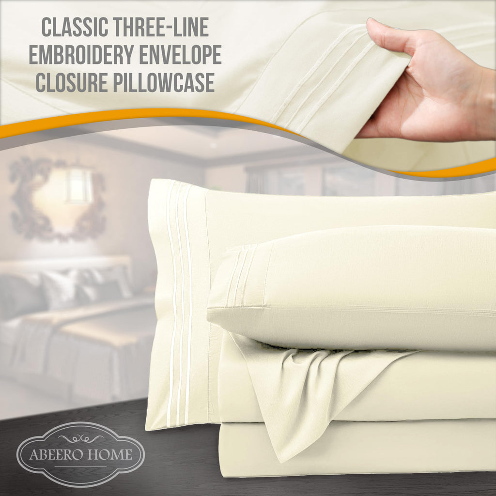 Abeero Home Full Size Bed Sheets Cooling - Luxury Hotel Sheet Set - Soft Sheets With Elastic Corner Straps - Deep Pocket Microfi
