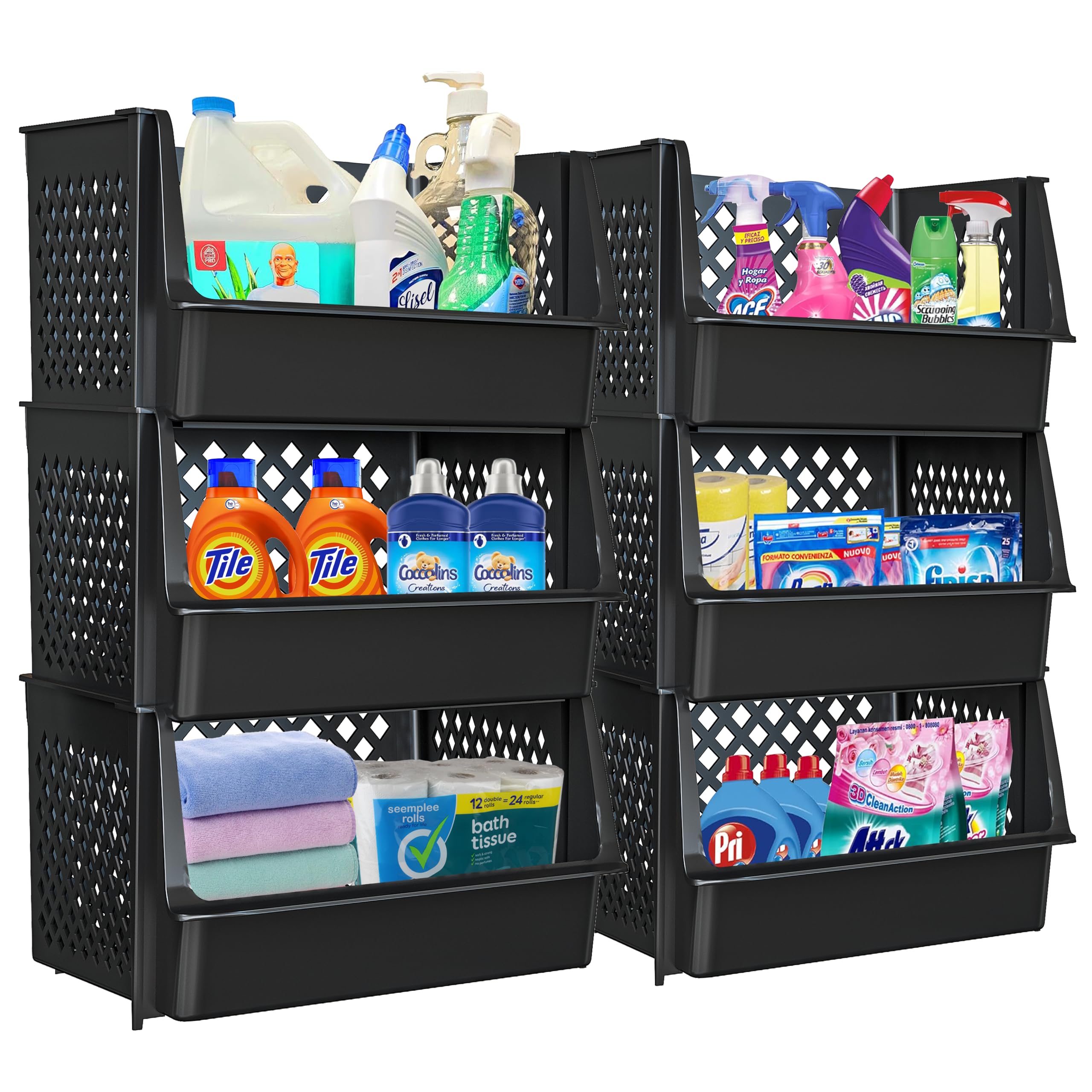 Tidyfriend Plastic Stackable Bins For Pantry, 6 Pack Large Stacking Bins Open Front Kitchen, And Bathroom Organization, Open Fro