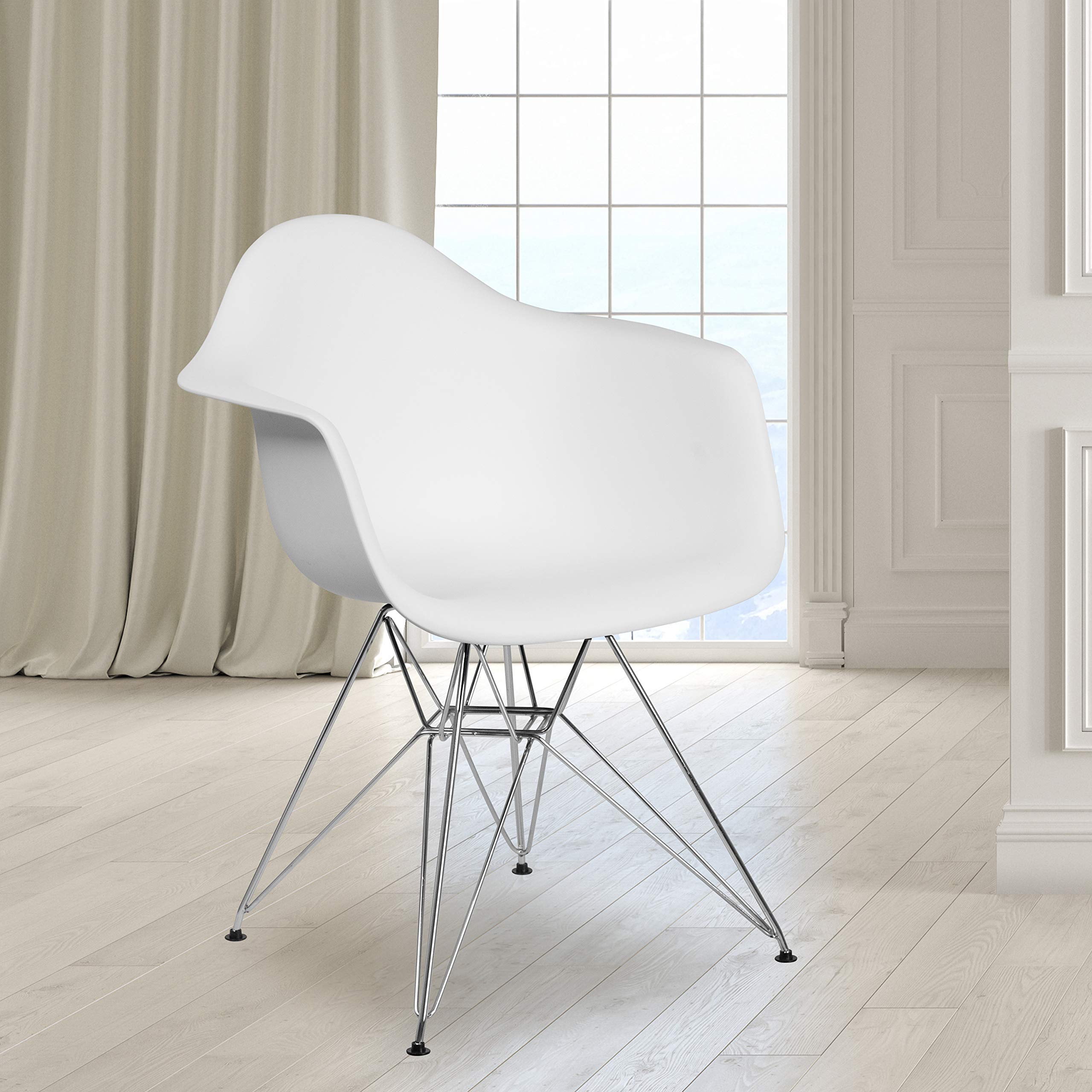 Flash Furniture Alonza Series White Plastic Chair With Chrome Base