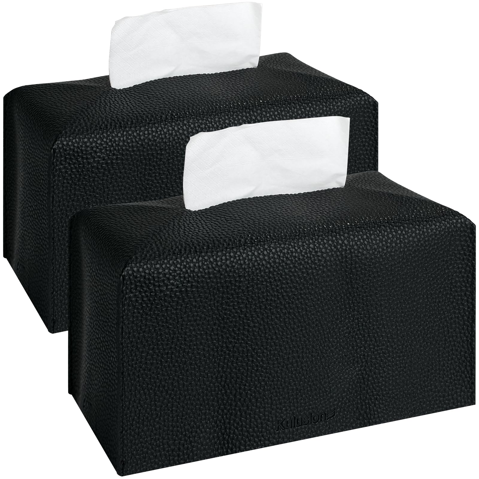 2Pcs Tissue Box Cover, Rectangular with Bottom Belt - PU Leather Tissue Cover Decorative Organizer for Tabletop, Bathroom, Car, 