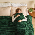 Newcosplay Super Soft Queen Blanket Green Premium Silky Flannel Fleece 3D Waffle Checkered Lightweight Bed Blanket All Season Us