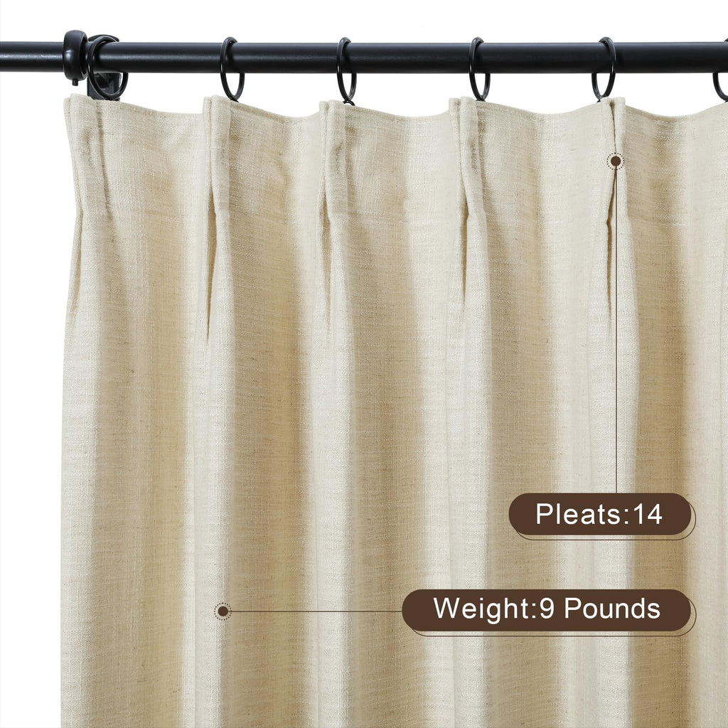 Twopages Sand Beige Linen Pinch Pleat Drape For Living Room, Window Treatment Curtain Panel Double Layer Room Darkening Light Fi