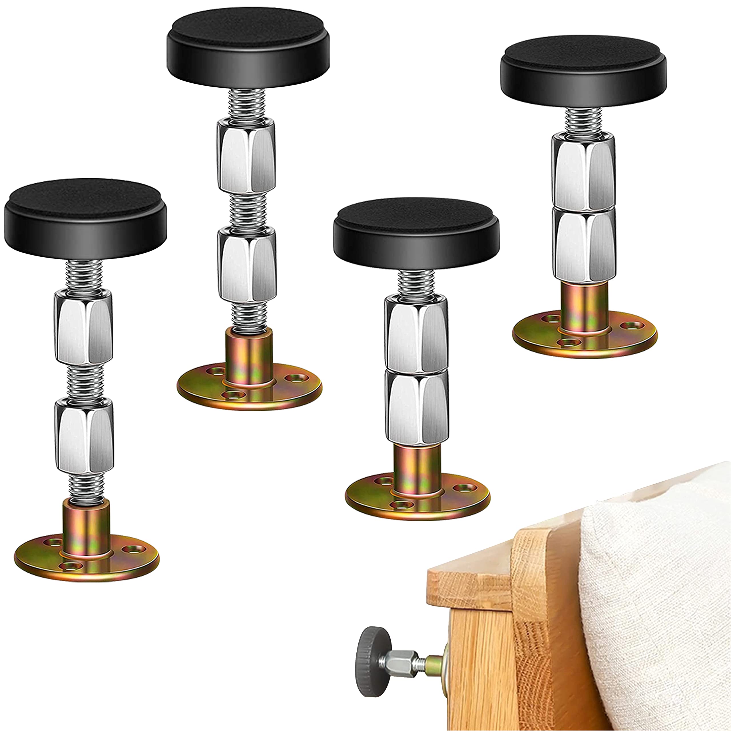 Krisler Adjustable Threaded Bed Frame Anti-Shake Tool For Bed, Headboard Stoppers, Bedside Headboards Prevent Loosening Anti-Shake Fixer, 4Pc, 30-112Mm, Easy Install