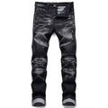 Aititia Mens Biker Zipper Deco Washed Straight Fit Jeans (32W X 31L, 005 Black)