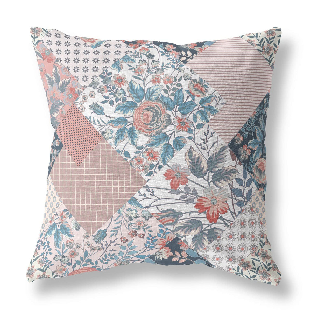 HomeRoots Pink Light Blue Broadcloth Pink Blue Boho Floral Indoor Outdoor Throw Pillow