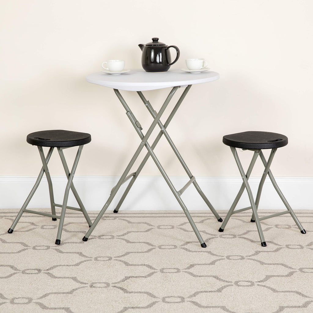 Flash Furniture Micah Foldable Stool with Black Plastic Seat and Titanium Gray Frame