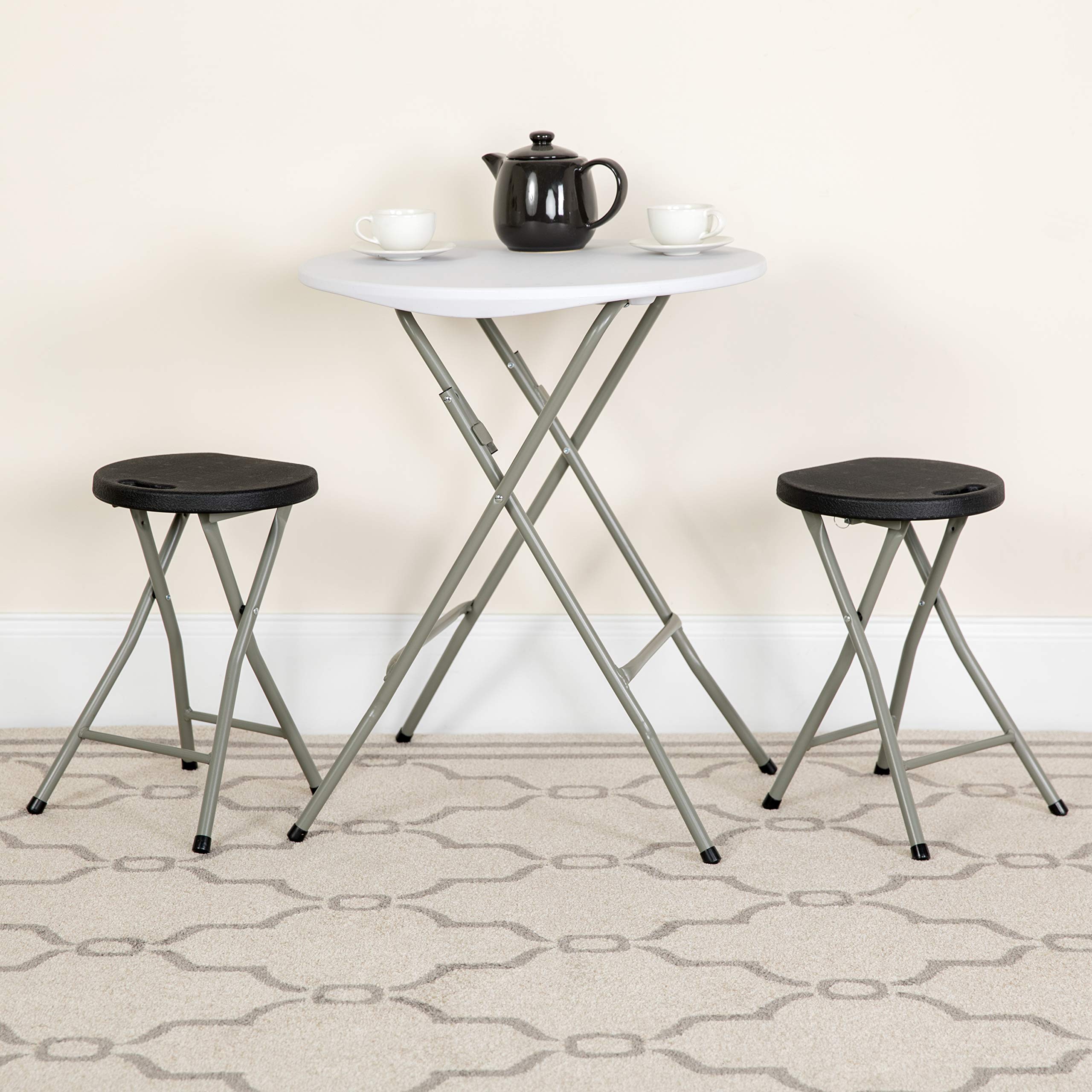 Flash Furniture Micah Foldable Stool with Black Plastic Seat and Titanium Gray Frame