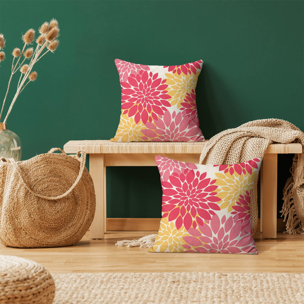 Decorative Preppy Pillow Covers 16X16 Inch Set Of 2 Pink Yellow Dahlia Floral Decor Throw Pillows Summer Modern Geometry Flower