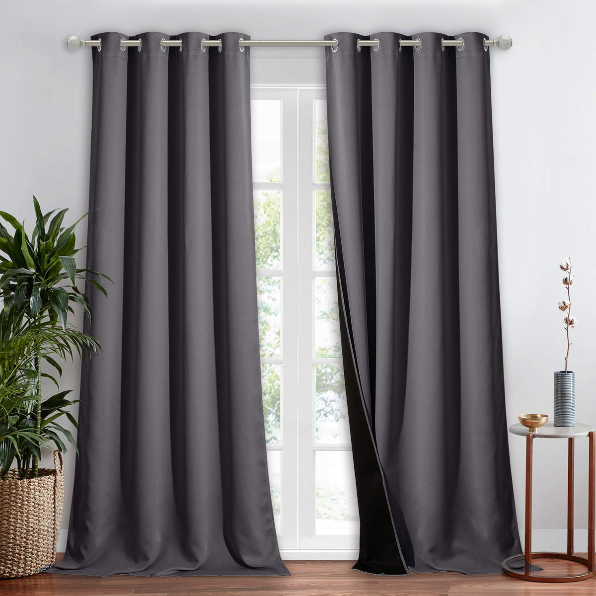 Nicetown 100% Blackout Blind, Laundry Room Decor Window Treatment Curtain For Large Patio Sliding Door, Thermal Insulated Grey C