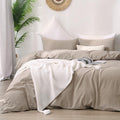 Atsense Duvet Cover Oversized King Size, 100% Washed Cotton, Linen Feel, Tannish Linen Grey Comforter Cover, 3 Pieces Bedding Se