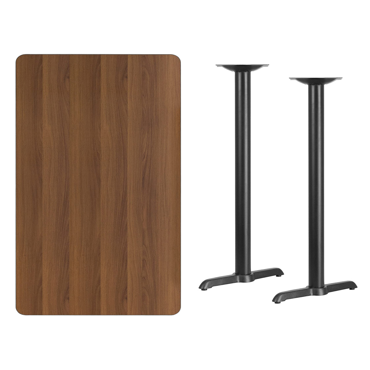 Flash Furniture 30'' X 48'' Rectangular Walnut Laminate Table Top With 5'' X 22'' Bar Height Table Bases